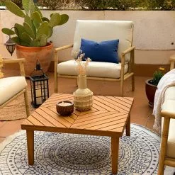 Beliani Ulkomatto Kaksipuolinen Sininen/valkoinen ⌀ 140 Cm YALAK -Ruokapöydät Myyntikauppa undef src sa picid 851556 type whitesh image scaled